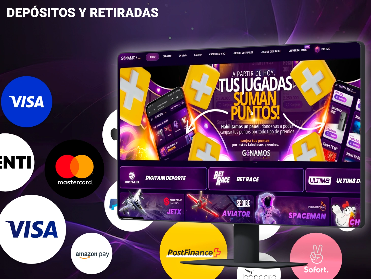 Realice pagos utilizando los mejores sistemas de pago ofrecidos en Ganamos para depositar o retirar ganancias rápidamente